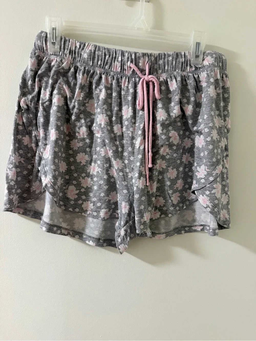 Women's Floral Lounge Shorts - Gray with Pink Accents
